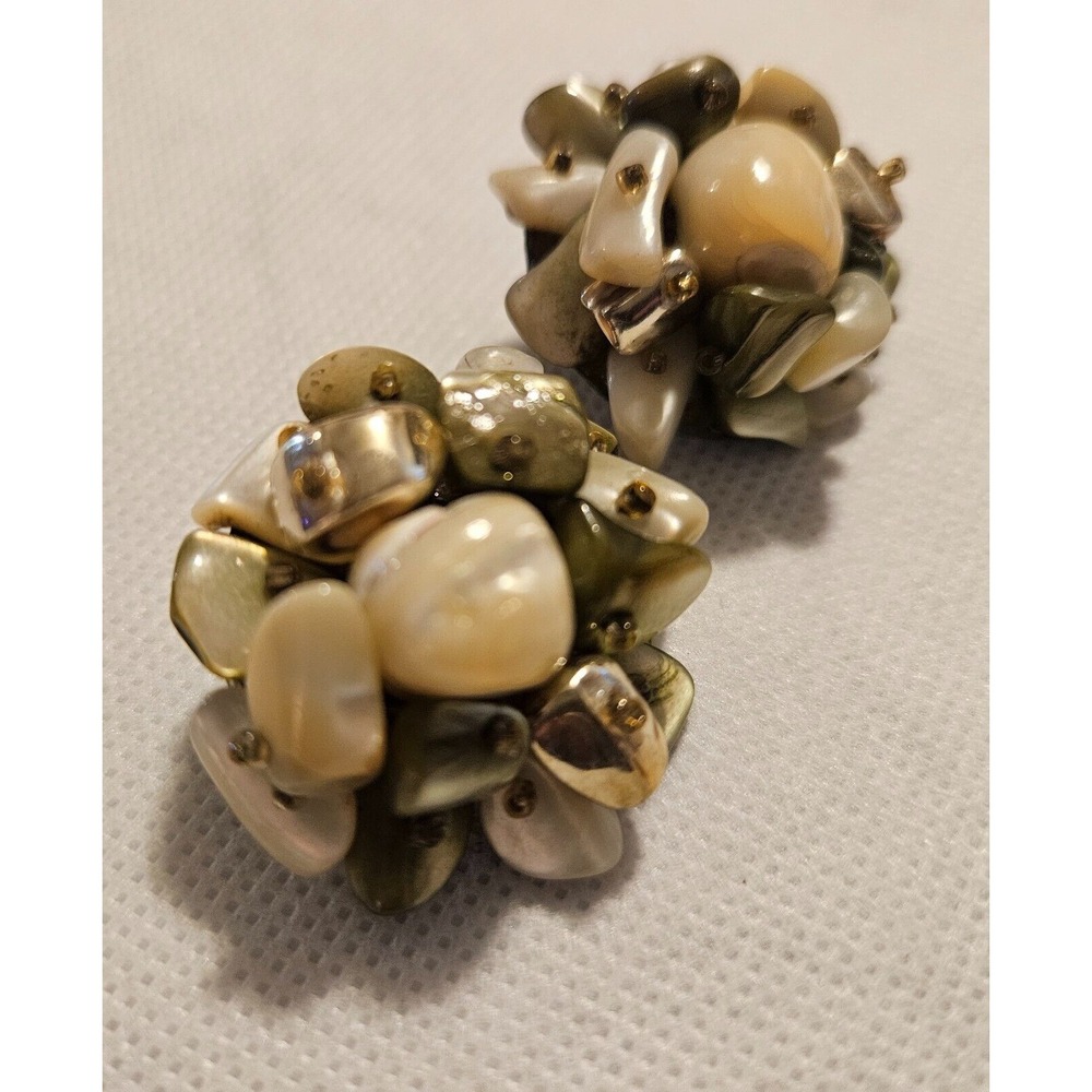 Vintage Cluster Clip On Earrings Faux‎ Pearl Bead Statement Jewelry - Picture 11 of 14